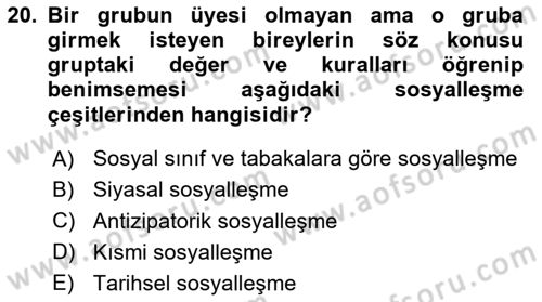 Sosyolojiye Giriş Dersi 2025 - 2026 Yılı Yaz Okulu Sınav Soruları 20. Soru
