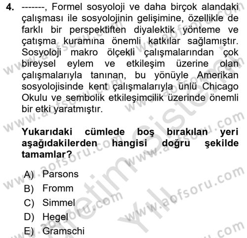 Sosyolojiye Giriş Dersi 2025 - 2026 Yılı Yaz Okulu Sınav Soruları 4. Soru