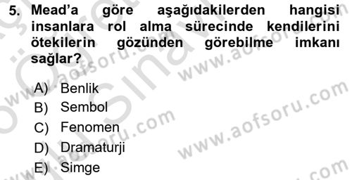 Sosyolojiye Giriş Dersi 2025 - 2026 Yılı Yaz Okulu Sınav Soruları 5. Soru