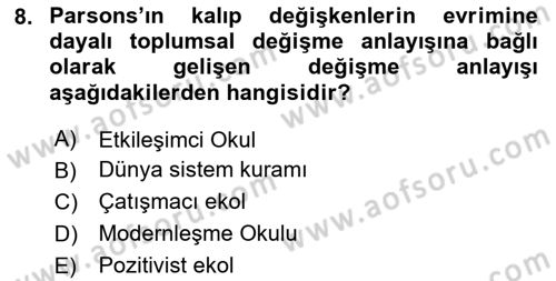 Sosyolojiye Giriş Dersi 2025 - 2026 Yılı Yaz Okulu Sınav Soruları 8. Soru