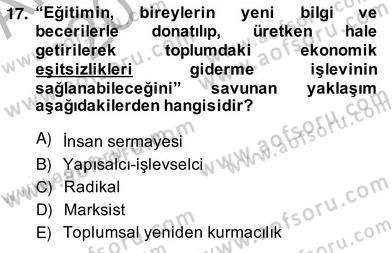 Eğitim Sosyolojisi Dersi Ara Sınavı Deneme Sınav Soruları 17. Soru