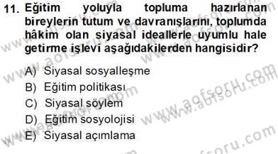 Eğitim Sosyolojisi Dersi 2013 - 2014 Yılı Tek Ders Sınav Soruları 11. Soru