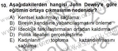 Eğitim Sosyolojisi Dersi Ara Sınavı Deneme Sınav Soruları 10. Soru