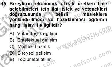 Eğitim Sosyolojisi Dersi Ara Sınavı Deneme Sınav Soruları 19. Soru