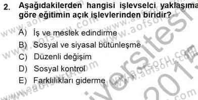 Eğitim Sosyolojisi Dersi Ara Sınavı Deneme Sınav Soruları 2. Soru