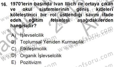 Eğitim Sosyolojisi Dersi Ara Sınavı Deneme Sınav Soruları 16. Soru