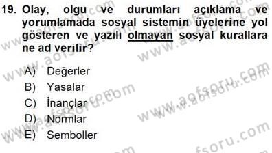 Eğitim Sosyolojisi Dersi 2015 - 2016 Yılı (Final) Dönem Sonu Sınav Soruları 19. Soru