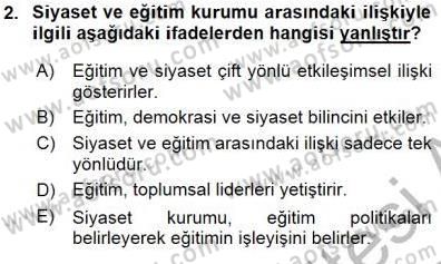 Eğitim Sosyolojisi Dersi 2015 - 2016 Yılı (Final) Dönem Sonu Sınav Soruları 2. Soru