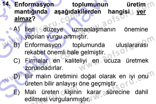 Sosyal Bilimlerde Temel Kavramlar Dersi 2012 - 2013 Yılı (Final) Dönem Sonu Sınav Soruları 14. Soru
