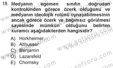 Sosyal Bilimlerde Temel Kavramlar Dersi 2012 - 2013 Yılı Tek Ders Sınav Soruları 18. Soru