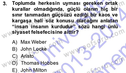 Sosyal Bilimlerde Temel Kavramlar Dersi 2013 - 2014 Yılı (Final) Dönem Sonu Sınav Soruları 3. Soru
