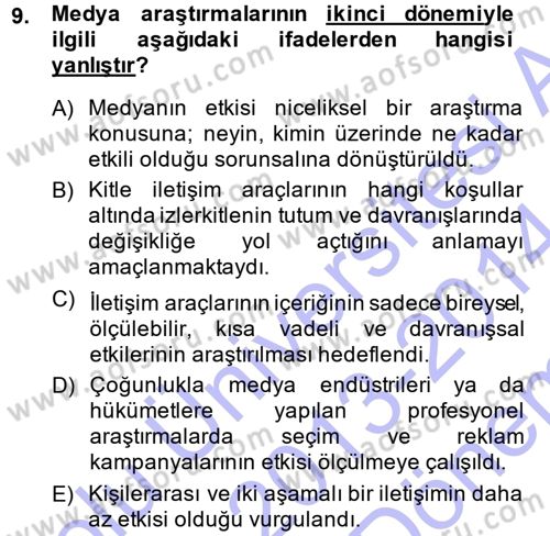Sosyal Bilimlerde Temel Kavramlar Dersi 2013 - 2014 Yılı (Final) Dönem Sonu Sınav Soruları 9. Soru