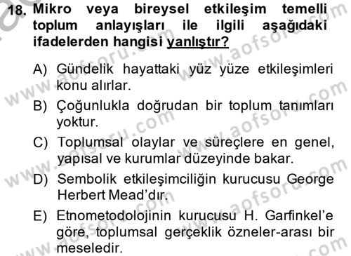 Sosyal Bilimlerde Temel Kavramlar Dersi 2014 - 2015 Yılı (Final) Dönem Sonu Sınav Soruları 18. Soru