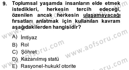 Sosyal Bilimlerde Temel Kavramlar Dersi 2014 - 2015 Yılı (Final) Dönem Sonu Sınav Soruları 9. Soru