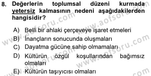 Sosyal Bilimlerde Temel Kavramlar Dersi Ara Sınavı Deneme Sınav Soruları 8. Soru