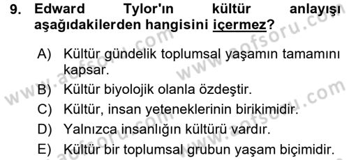 Sosyal Bilimlerde Temel Kavramlar Dersi Ara Sınavı Deneme Sınav Soruları 9. Soru