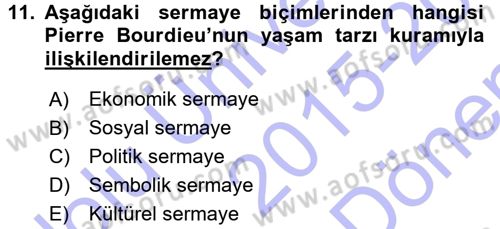 Sosyal Bilimlerde Temel Kavramlar Dersi 2015 - 2016 Yılı (Final) Dönem Sonu Sınav Soruları 11. Soru