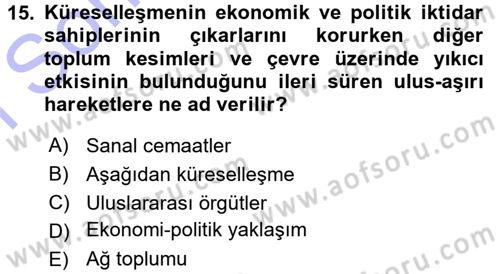 Sosyal Bilimlerde Temel Kavramlar Dersi 2015 - 2016 Yılı (Final) Dönem Sonu Sınav Soruları 15. Soru