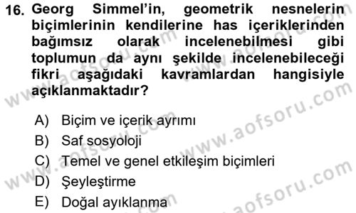 Sosyal Bilimlerde Temel Kavramlar Dersi 2015 - 2016 Yılı (Final) Dönem Sonu Sınav Soruları 16. Soru