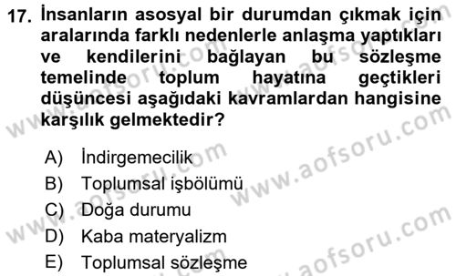 Sosyal Bilimlerde Temel Kavramlar Dersi 2015 - 2016 Yılı (Final) Dönem Sonu Sınav Soruları 17. Soru