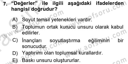 Sosyal Bilimlerde Temel Kavramlar Dersi 2016 - 2017 Yılı (Vize) Ara Sınav Soruları 7. Soru