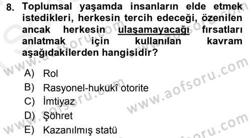 Sosyal Bilimlerde Temel Kavramlar Dersi 2016 - 2017 Yılı (Final) Dönem Sonu Sınav Soruları 8. Soru