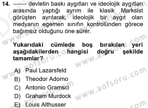 Sosyal Bilimlerde Temel Kavramlar Dersi 2017 - 2018 Yılı 3 Ders Sınav Soruları 14. Soru