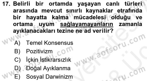 Sosyal Bilimlerde Temel Kavramlar Dersi 2017 - 2018 Yılı 3 Ders Sınav Soruları 17. Soru