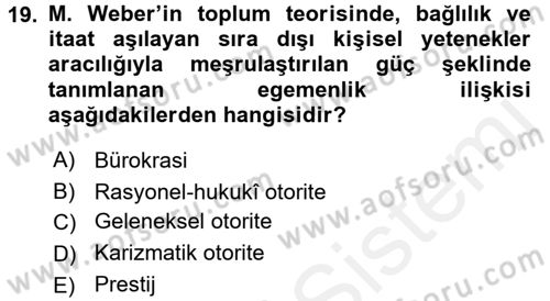 Sosyal Bilimlerde Temel Kavramlar Dersi 2017 - 2018 Yılı 3 Ders Sınav Soruları 19. Soru