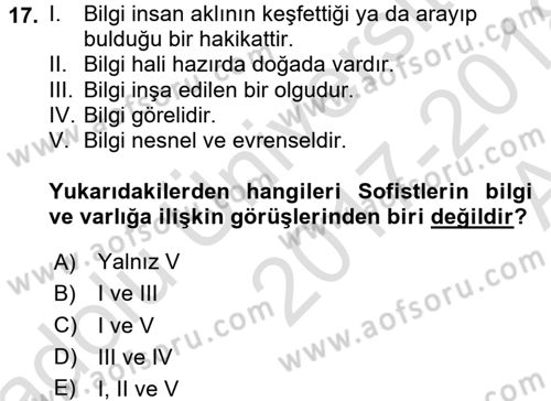 Sosyal Bilimlerde Temel Kavramlar Dersi Ara Sınavı Deneme Sınav Soruları 17. Soru