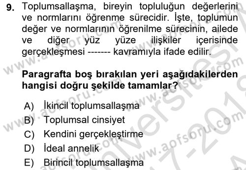 Sosyal Bilimlerde Temel Kavramlar Dersi 2017 - 2018 Yılı (Vize) Ara Sınav Soruları 9. Soru