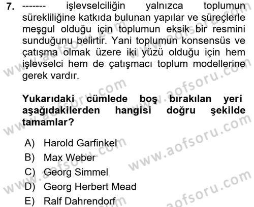 Sosyal Bilimlerde Temel Kavramlar Dersi 2017 - 2018 Yılı (Final) Dönem Sonu Sınav Soruları 7. Soru