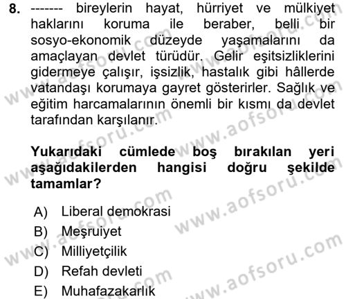 Sosyal Bilimlerde Temel Kavramlar Dersi 2017 - 2018 Yılı (Final) Dönem Sonu Sınav Soruları 8. Soru