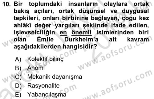 Sosyal Bilimlerde Temel Kavramlar Dersi 2018 - 2019 Yılı 3 Ders Sınav Soruları 10. Soru