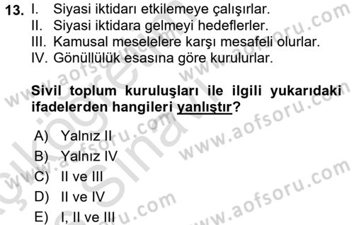Sosyal Bilimlerde Temel Kavramlar Dersi 2018 - 2019 Yılı 3 Ders Sınav Soruları 13. Soru