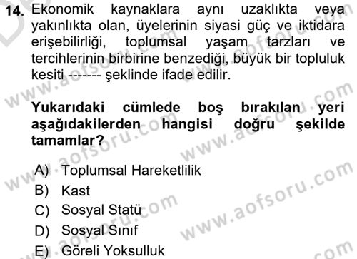 Sosyal Bilimlerde Temel Kavramlar Dersi 2018 - 2019 Yılı 3 Ders Sınav Soruları 14. Soru