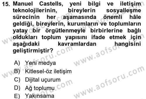 Sosyal Bilimlerde Temel Kavramlar Dersi 2018 - 2019 Yılı 3 Ders Sınav Soruları 15. Soru