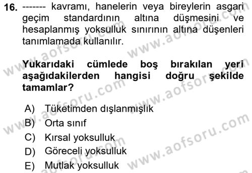 Sosyal Bilimlerde Temel Kavramlar Dersi 2018 - 2019 Yılı 3 Ders Sınav Soruları 16. Soru