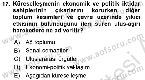 Sosyal Bilimlerde Temel Kavramlar Dersi 2018 - 2019 Yılı 3 Ders Sınav Soruları 17. Soru