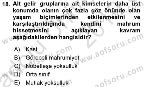 Sosyal Bilimlerde Temel Kavramlar Dersi 2018 - 2019 Yılı 3 Ders Sınav Soruları 18. Soru