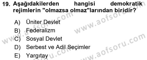 Sosyal Bilimlerde Temel Kavramlar Dersi 2018 - 2019 Yılı 3 Ders Sınav Soruları 19. Soru