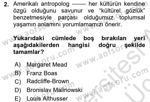 Sosyal Bilimlerde Temel Kavramlar Dersi 2018 - 2019 Yılı 3 Ders Sınav Soruları 2. Soru