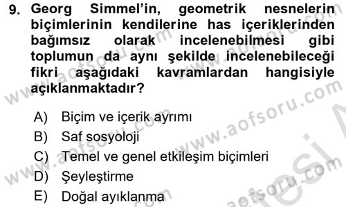 Sosyal Bilimlerde Temel Kavramlar Dersi 2018 - 2019 Yılı 3 Ders Sınav Soruları 9. Soru