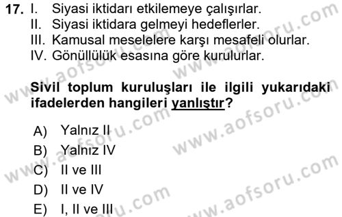 Sosyal Bilimlerde Temel Kavramlar Dersi 2018 - 2019 Yılı (Final) Dönem Sonu Sınav Soruları 17. Soru