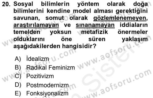 Sosyal Bilimlerde Temel Kavramlar Dersi 2018 - 2019 Yılı (Final) Dönem Sonu Sınav Soruları 20. Soru