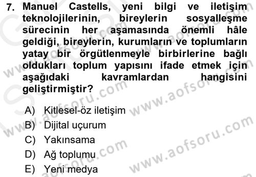 Sosyal Bilimlerde Temel Kavramlar Dersi 2018 - 2019 Yılı (Final) Dönem Sonu Sınav Soruları 7. Soru