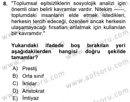 Sosyal Bilimlerde Temel Kavramlar Dersi 2018 - 2019 Yılı (Final) Dönem Sonu Sınav Soruları 8. Soru