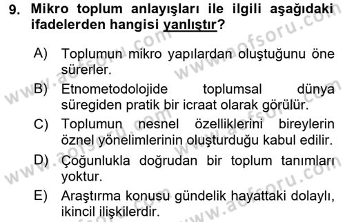 Sosyal Bilimlerde Temel Kavramlar Dersi 2018 - 2019 Yılı (Final) Dönem Sonu Sınav Soruları 9. Soru
