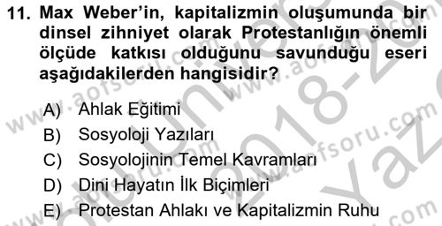 Sosyal Bilimlerde Temel Kavramlar Dersi 2018 - 2019 Yılı Yaz Okulu Sınav Soruları 11. Soru