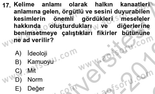 Sosyal Bilimlerde Temel Kavramlar Dersi 2018 - 2019 Yılı Yaz Okulu Sınav Soruları 17. Soru